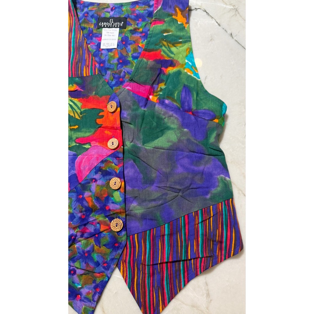 Carole Little Vintage 90s Abstract Floral Colorful Artsy Boho 80's Vest Sz 4 149 - Picture 3 of 8
